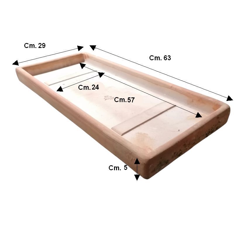 SOTTOVASO RETTANGOLARE IN TERRACOTTA CM. 63X29